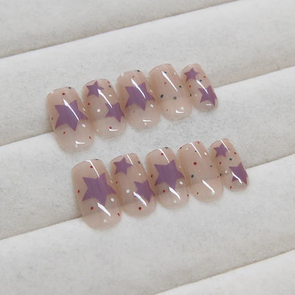 Dark Brown Flowers 24 Pcs Press-on Nails Pink Nail Polish Glossy Artificial Finger Manicure Reusable False Nails