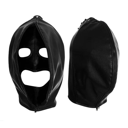 Leather Mask Full Face Double Layer Headgear Zip Head Hood Adjustable Lace-up Leather Bondage Masks Halloween Cosplay Party Mask