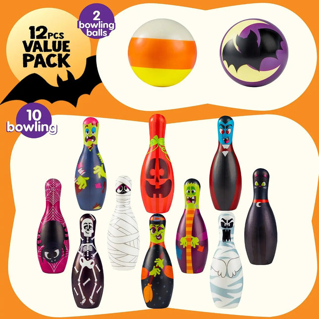 Foam Bowling Set Halloween Gift for Kids Toys Party Supplies Get-Together Party Game Day Events Indoor Outdoor Toy Game with 10 Pins & 2 Balls Fun Sports Games Birthday Parties
