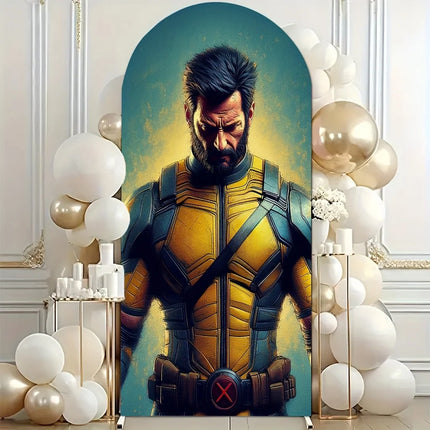Superhero Wolverine Deadpool theme arch background children's boy birthday partydecoration layoutbackground props stretch fabric