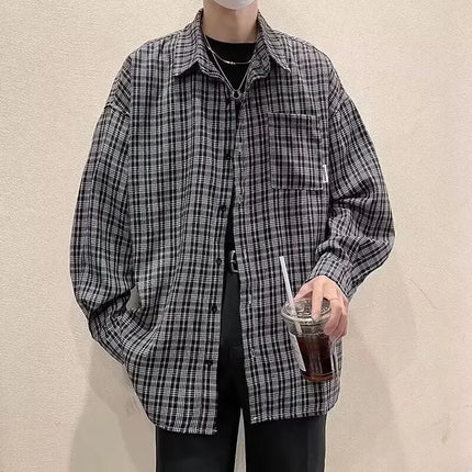 Retro Japanese Style Cityboy Plaid Shirt Thin Outerwear for Men and Women Fresh Style Casual Shirt Male Female Fashion