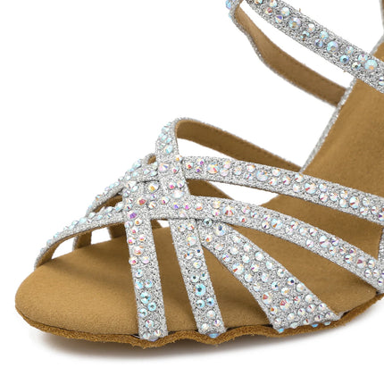 Latin Dance Shoes Women High Heels Hot Selling Diamond-encrusted Sandals Indoor Soft-soled Stage Game Party Social Ballroom Girl