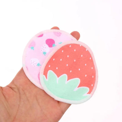 〔HBA16〕 10 Pcs Makeup Remover Pads Washable Double-Layer Strawberry Print Cleaning Cotton Reusable Facial Make Up Removal Pads