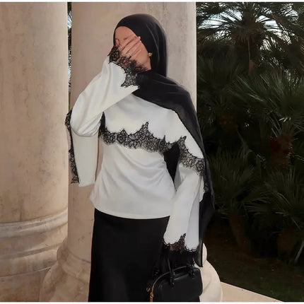 Elegant Lace Patchwork Shawl Top Skirt Set Women Lace Up Full Sleeve Shirt Loose Long Skirt 2026 Spring Fashion Lady Outfit