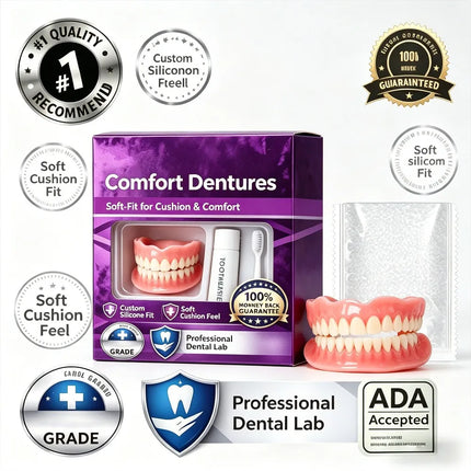 Full Set Natural Dentures Upper & Lower Silicone Fake Teeth Braces Comfort Fit Instant Smile Oral Care For Men Women