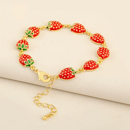 Nidin Fashion Sweet Strawberry/Mushroom/Cherry Drip Oil Delicate Bracelets For Women Girl Elegant Aesthetic Jewelry Accessories