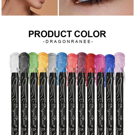 12 Colors Long-lasting Glitter Eyeshadow Pencil Pigment Blue Brown Black Eyeliner Pen Women Fashion Shimmer Eye Shadow Makeup