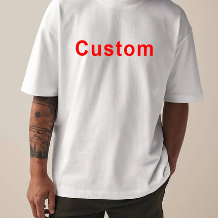250GSM Customized Printed LOGO Solid 100% Cotton T-shirts Basic Tee Casual Oversized Drop Shoulder Quality Short T-shirt Men