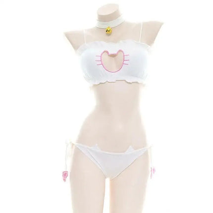 Anime Girl Cute Cat Paw Bikini Swimsuit Costume Summer Beach Girl Mini Lovely Cats Bell Swimwear Uniform Cosplay Black White Nig