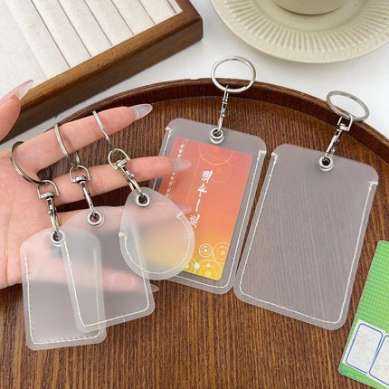 1-10pcs Keychain Card Holder Plastic Heavy Duty Badge Holder Vertical Clear ID Card Holder with Keyring