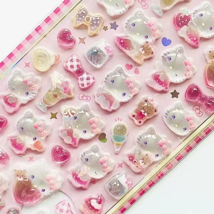 2026 New Sanrio Cartoon Cute 3D Crystal Relief Stickers DIY Notebook Sticker Party Stickers Kuromi My Melody Laptop Fridge Decor