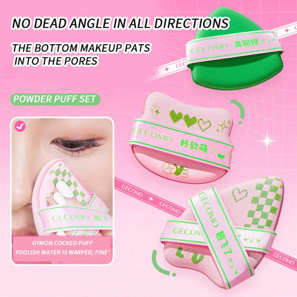 GECOMO Adorable Curved-Head Powder Puff Set — Ultra-Soft, Skin-Friendly, Non-Powder-Caking, Expands When Wet,