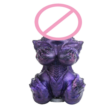 SHAZ Fantasy Purple Dragon with Breast Shaped Masturbator, Body-Safe Platinum Silicone Dual Channel Stroker, Male Pleasure Toy