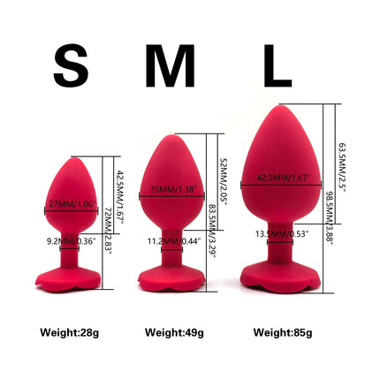 Rose Silicone Anal Plug,Beginner To Expert,3 Size Red And Black Butt Plug,G-Point Massage,sexual wellness,adult pleasure,sex toy