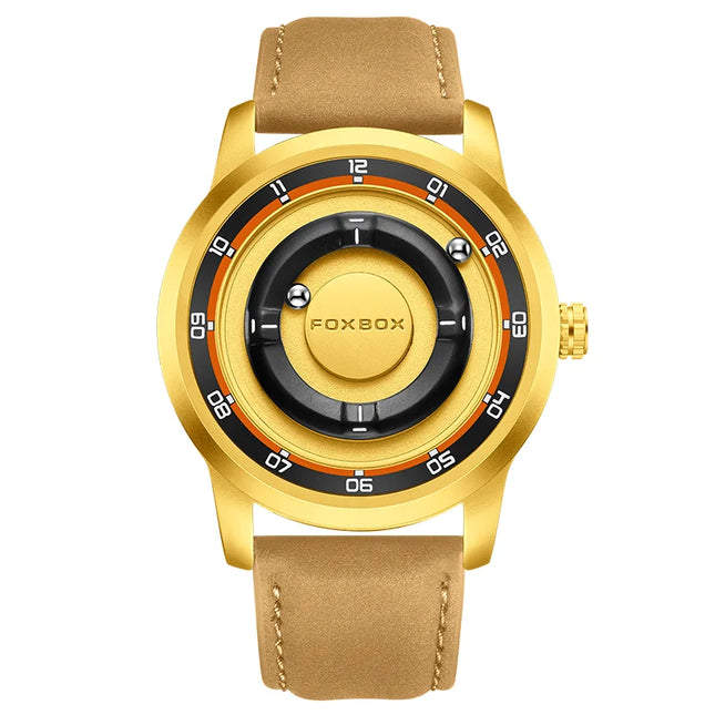 FOXBOX Watch Planet Design Fashion Floating Magnetic Pointer Free Ball Bearing Creative Simple Waterproof Quartz Watch for Men