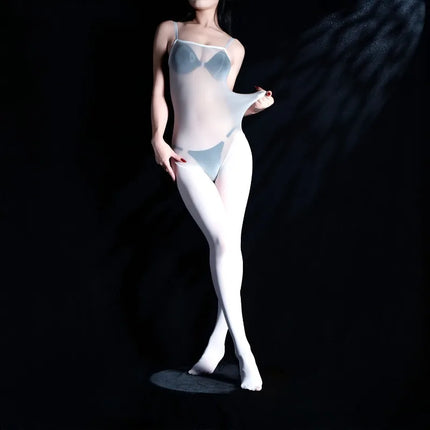 Couple Oil Shiny Suspenders Bodystocking Gay Men Sissy Glossy Seemless Bodysuit Catsuit Silky Sling Onesie Transparent Pantyhose
