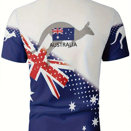 Australian Flag Kangaroo Print Men's Casual and Comfortable Short-Sleeved Polo Shirt