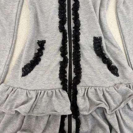 American Retro Spring And Autumn Subculture Dark Style Slim Lace Patchwork Hoodies Fashionable Versatile Classics Hooded Hoodies