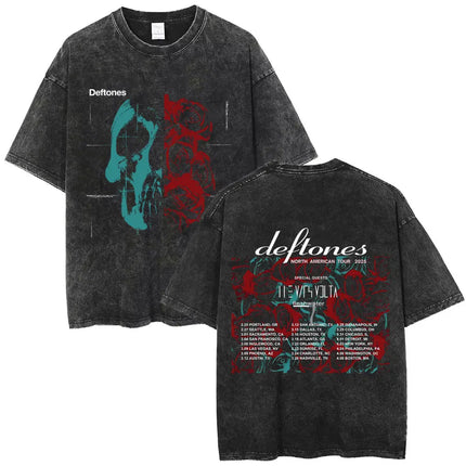 New Arrival Mens Clothes Tee Shirt Homme Washed Vintage Rock Band Deftones Private Music Graphic  Men Clothing New in Top & Tees