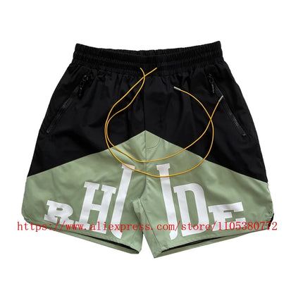 2026 New  RHUDE Men's Print Casual Shorts Loose Fit Nylon Drawstring Basketball Street Beach Shorts with Pockets Fast Delivery