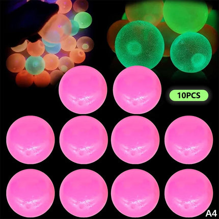 5/10Pcs Luminous Sticky Squeeze Balls Glow In Dark Wall Toss Toy Stress Relief Sensory Ornament