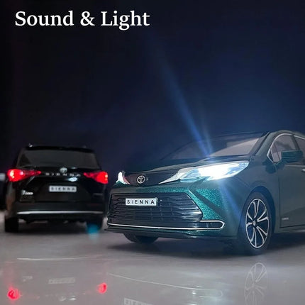1/24 TOYOTA SIENNA MPV Van Diecast Toy Car Model Miniature Pull Back Sound & Light Doors Openable Collection Gift For Boyfriend