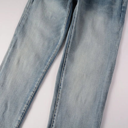 Men Classic Light Blue Stretch Denim Jeans Streetwear Vintage Ripped Cotton Pants Skinny Tapered Trousers