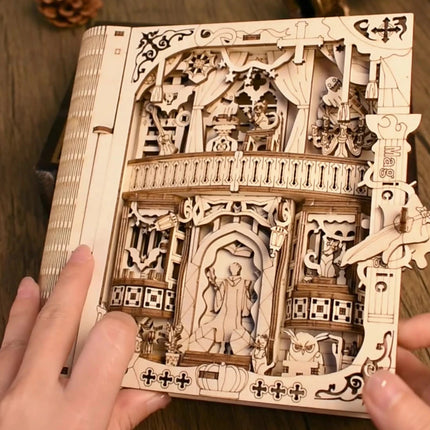 Wooden Puzzle Magic Book Model, Solid Wood DIY Handmade 3D Puzzle, Suitable for Desktop Decoration, Holiday Birthday Gift
