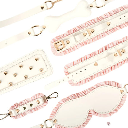 White Pink Slave Flirting Sex Prop with Fetish Bondage Handcuffs Spank Bone Mouth Plug for Couple BDSM Adult Game Erotic Sex Toy
