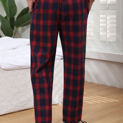 3Pcs Men's 100% Cotton Plaid Pajama Sleeping Pants, Long Plaid Print Sleepwear Pajama Pants with Elastic Waist Homewear