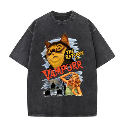 Funny Cat The Return of Vampurr Graphic T-shirt Men Women Cotton Short Sleeve Horror Halloween T Shirt Casual Clothing T-shirts