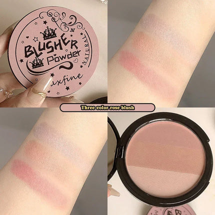 3 in1 Three Colors Powder Tray Blush Contouring Waterproof Long Lasting Delicate Natural Face Makeup