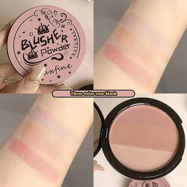 3 in1 Three Colors Powder Tray Blush Contouring Waterproof Long Lasting Delicate Natural Face Makeup