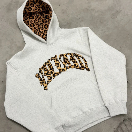 2025 lined leopard print letter embroidered street casual pants y2k, men's and women's hooded sweatshirt, new trendy brand for k
