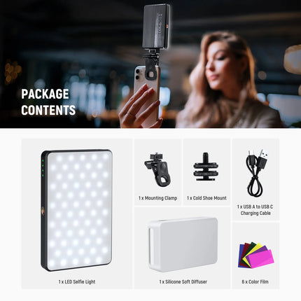 NEEWER LED Selfie Phone Light, Rechargeable 2500-9000K Clip On Fill Light ,CRI95+ Dimmable Video Conference Lighting for iPhone