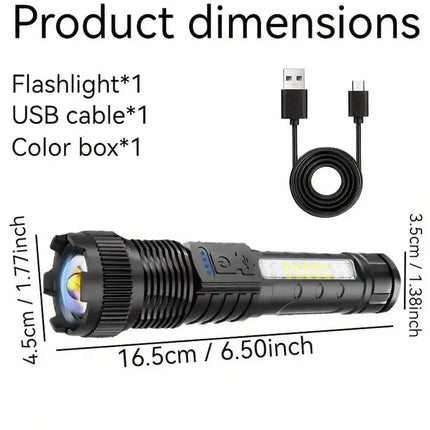 2PCS Tactical Flashlight 2500 Lumens - USB C Rechargeable, 7 Modes Super Bright LED Flashlight For Camping, Hiking