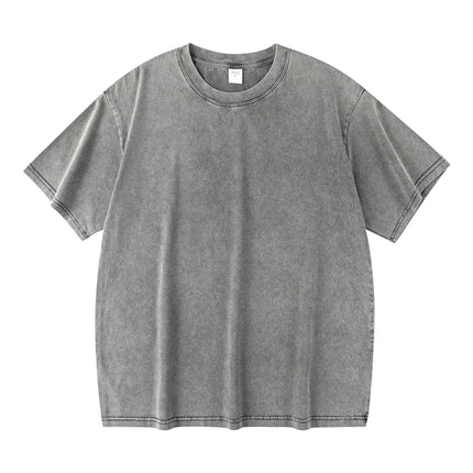Washed And Distressed 230g Heavyweight Cotton Short Sleeved T-shirt Versatile Men Women Summer Solid Color Loose T Shirts Top