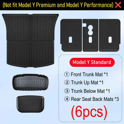 Floor Mats for Tesla Model Y Standard  2026 2025 Trunk Mat Cargo Liner Frunk Backrest Mats Accessories (Standard Models Only)