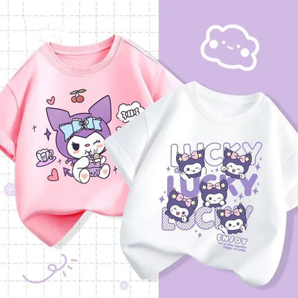 2pcs/pack Sanrio Summer Baby Girls Clothes Children Kuromi Printed Short Sleeve T-shirts Kid Cotton Cartoon Breathable Soft Top