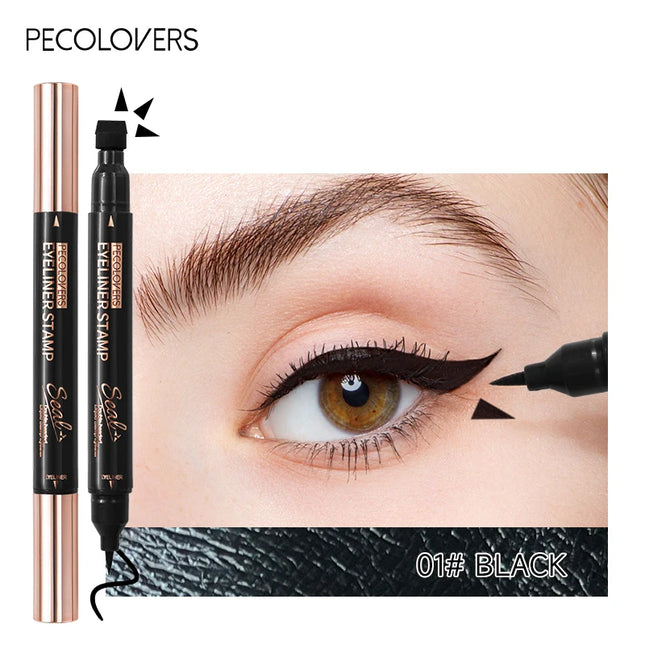 Long-lasting Stamp Black Brown Liquid Eyeliner Pen Triangle Seal Waterproof Smooth Double-ended Eyeliner Quick-drying Eye Makeup