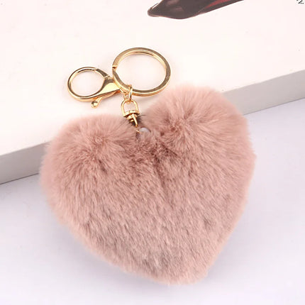 New Heart Plush Hair Ball Keychain Women Leopard Pompom Love Car Key Chain Bags Pendant Hairball Key Rings Jewelry llaveros 키링