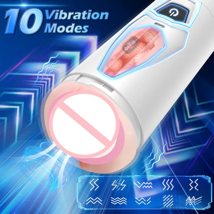 Automatic Male Mastubator Cup Double Headed Penis Blowjob Vibration Channels Realistic Vaginia Pocket Pussy Sex Toys for Man
