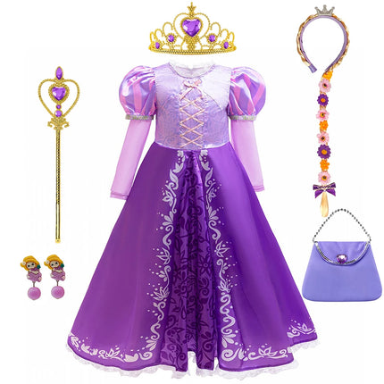 Rapunzel Cosplay Princess Dress Kids Halloween Disguise Long Sleeves Costumes Girls Birthday Carnival Party Outfits