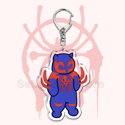 Cute Spider Punk Cat Warrior Key Chain Key Ring Invincible Superhero Keychains Keyring Pendant for Bag Man Women Jewelry Gifts