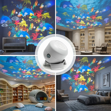 LED Ocean Projector Light USB Powered LED Night Light 360° Rotating Dynamic Atmosphere Lamp for Living Room Bedroom Game Decor