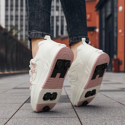 Children Roller Skating Shoes Four-Wheel Retractable Brake Roller Skates New Outdoor Comfortable Sports Shoes for Kids