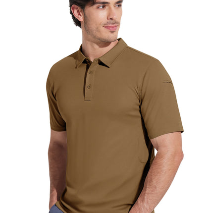 MAGCOMSEN Men's Tactical Polo Shirt Quick Dry Performance Pique Work Golf Shirt Sunglasses Loop Sleeve Pen Pocket