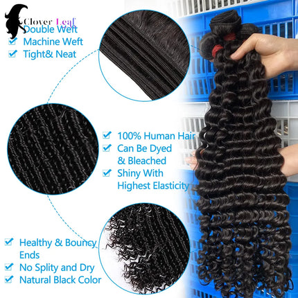 12A Deep Wave Bundles Human Hair Brazilian Remy 30 32 Inch Raw Curly Hair Bundles 100% Human Hair Extensions 3/4 PCS Double Weft Wet Human Hair Bundles Thick Full Ends Soft Bouncy Hair For Women Salon Grade Long Lasting Luxur
