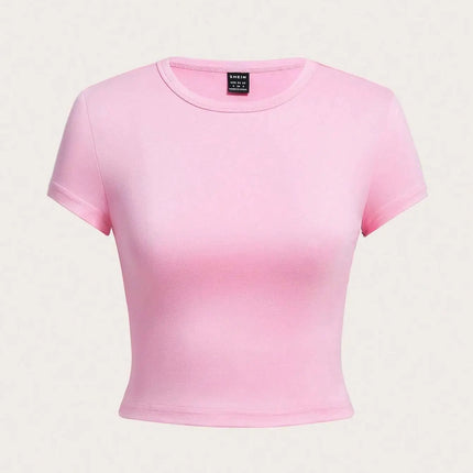 Y2K Woman Solid Cotton Crop Tops Short Sleeve High Elastic T-Shirt Soft O-Neck Sporty Tees Summer Street Fashion Female Clothes
