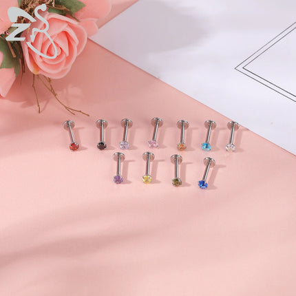 ZS 6-13PCS/LOT 16G Stainless Steel Lip Labret Piercing Set Crystal Monroe Lip Stud Ear Tragus Helix Cartilage Piercing 6/8/10mm